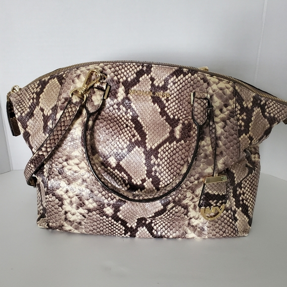Michael Kors Lenox Python Embossed Leather Satchel - Picture 2 of 5